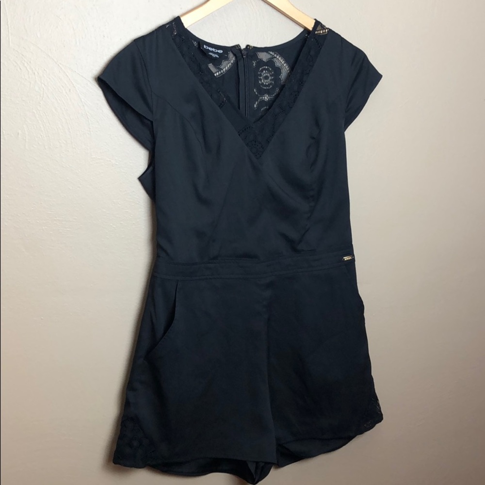 Bebe Black Romper with Lace Detailing